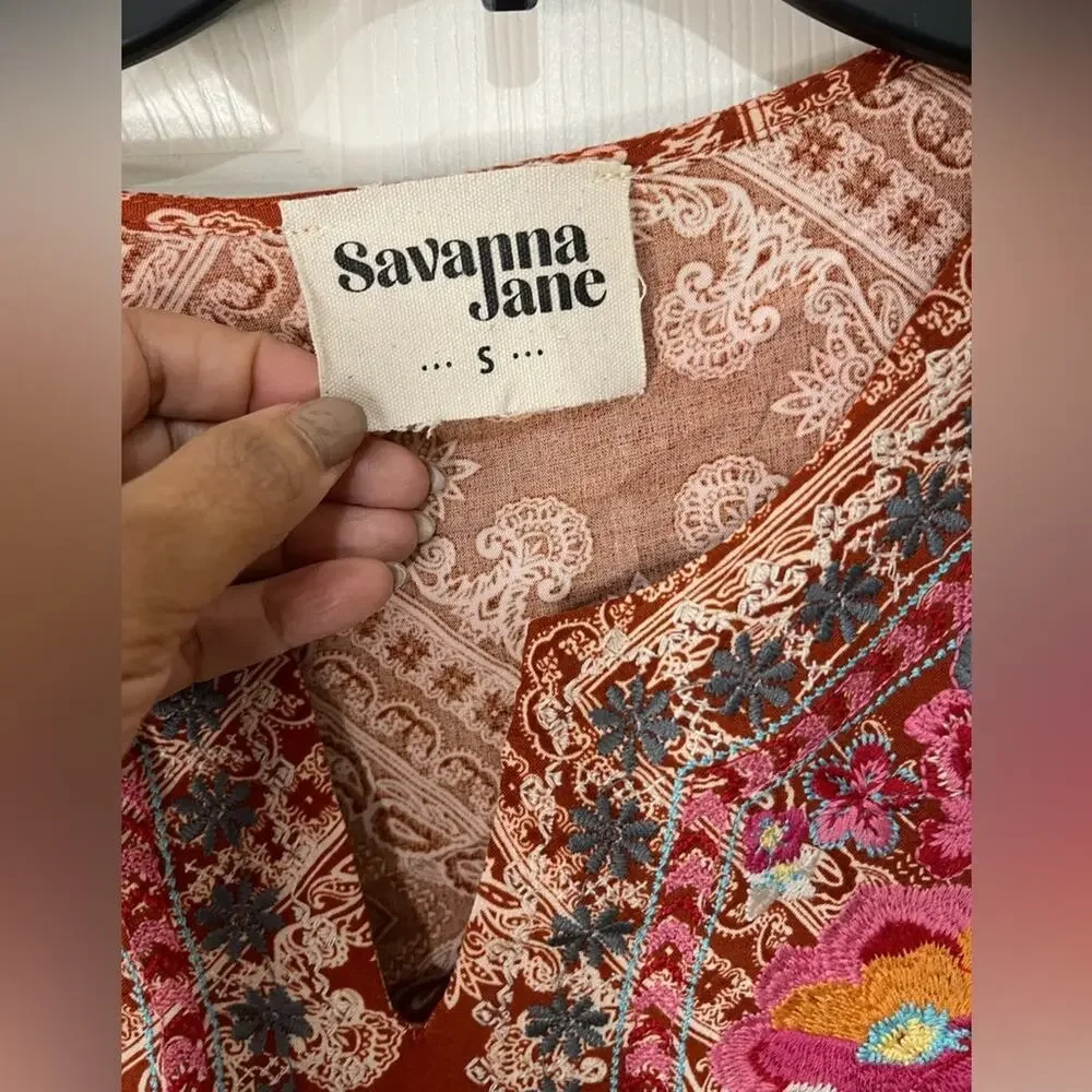 Savanna Jane Burnt Orangish Brown Paisley Bohemian Lightweight Top size Small